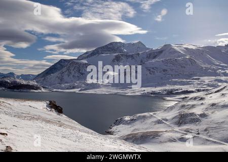 View of Lac du Mont-Cenis in the French Alps Stock Photo