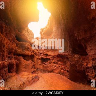 Discover the hidden Cueva de Montaña Cabrera in Lanzarote, a volcanic marvel offering a unique subterranean perspective and a photographer paradise. Stock Photo