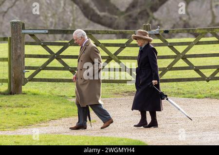 Pic dated Feb 4th shows last images of King Charles and Queen Camilla  at church in Sandringham,Norfolk before cancer diagnosis. Stock Photo