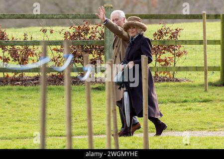 Pic dated Feb 4th shows last images of King Charles and Queen Camilla  at church in Sandringham,Norfolk before cancer diagnosis. Stock Photo