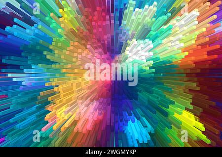 Abstract multi-colored background with cubes up, extrusion. Magic graphic effect. Fly in different directions Stock Photo