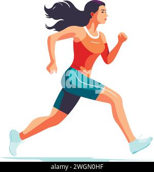 Vector images of a beautiful slender girl in a sports uniform is engaged in fitness, sports, trains isolated on a white background. woman runs. mornin Stock Vector