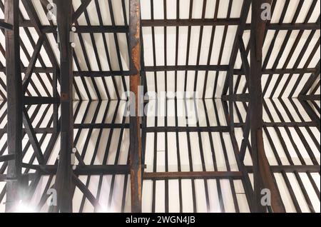 Timbered roof at The Great Hall of Oakham Castle, Rutland, England. Stock Photo