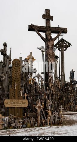 Each cross on Lithuania's Hill of Crosses tells a story of faith, hope, and the enduring spirit of the Lithuanian people. Stock Photo