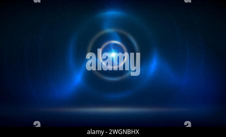 Stage with blue gold circular lighting background, electric discharge, arc, ball lightning, spot of light. dark backdrop. Stage illuminated Stock Vector