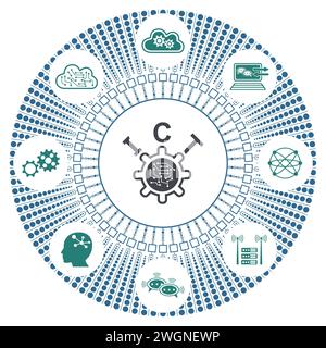 Concept of ict with connected icons Stock Photo