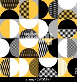 Bauhaus seamless pattern. Bauhaus poster with squares and half circles. Stock Vector