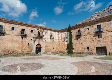 Facade of a Gothic monastery on a beautiful blue day. Monastery of Santa Maria la Real Stock Photo