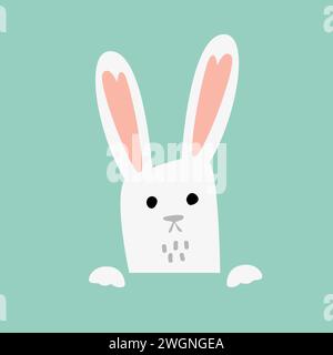 Cute Easter bunny vector illustration, hand drawn face of bunny. Funny baby rabbit looking out with paws. Isolated vector. Stock Vector