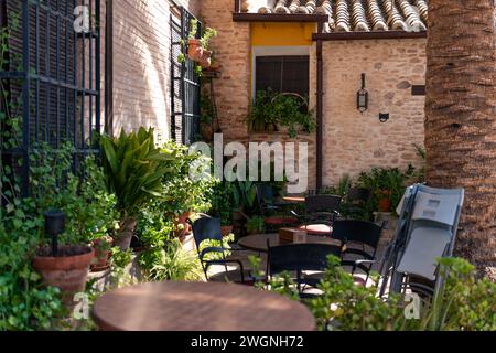 Beautiful interior patio of a house in a traditional village Stock Photo