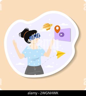 Interactive simulations sticker illustration. Cyberspace. Metaverse Digital Virtual Reality Technology. Innovation Interactive Education at Home Stock Vector