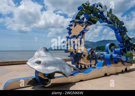 Citizens Gateway to the Great Barrier Reef is a public artwork by indigenous artist Brian Robinson, Cairns Esplanade, Cairns, Queensland, Australia Stock Photo