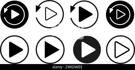 Play icons are set in different styles, and video play button signs are isolated.  Stock Vector