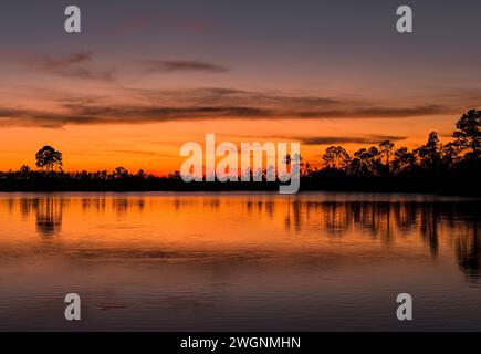 Sunset. Pine Glades Lake. The Everglades National Park. Florida. USA. Stock Photo