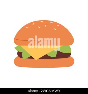 Burger, spicy hamburger for lunch and dinner in fast food restaurant menu vector illustration Stock Vector