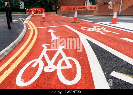 Red Bitumen Footpath New cycling path made of red asphalt as part of 10 minutes city ...