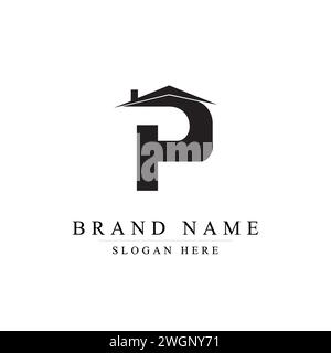 connected real estate home with alphabet letter P logo design. Stock Vector