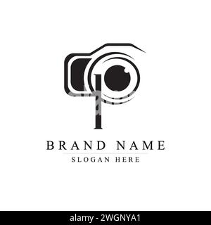 p with photo logo design, P logo design, Camera within P letter logo design Stock Vector