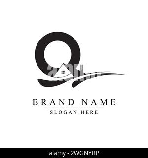 Q House The Key to Your Dream Home, connected real estate home with alphabet letter Q logo design, Q logo design vector illustration of real estate Stock Vector