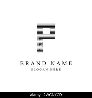 Letter P logo design with black lines, P Vector illustration with straight lines Stock Vector