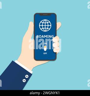 Flat illustration of international roaming on the mobile phone Stock Vector