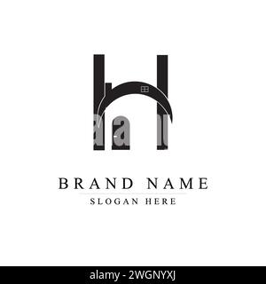 H Letter Real estate logo Design Template Vector. the concept of a house with the letter H in black for the construction logo, house Stock Vector