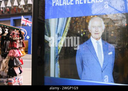 Oxford Street, London, UK. 6th Feb 2024. King Charles diagnosed with cancer.  Credit: Matthew Chattle/Alamy Live News Stock Photo