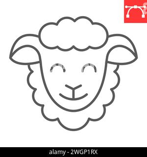Sheep line icon, Easter and animal, sheep head vector icon, vector graphics, editable stroke outline sign, eps 10. Stock Vector