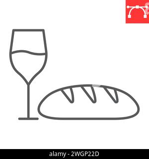 Wine and bread line icon, Easter and food, communion vector icon, vector graphics, editable stroke outline sign, eps 10. Stock Vector