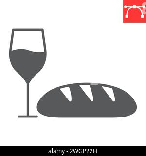 Wine and bread glyph icon, Easter and food, communion vector icon, vector graphics, editable stroke solid sign, eps 10. Stock Vector