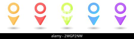 Location label vector. Pin on the map. Geolocation sign vector set of stylish icons. Trendy GPS icons. Point on the map vector. Colored needles on the Stock Vector