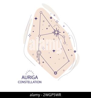 Auriga or Charioteer constellation of stars on a white background. Mystical esoteric celestial boho design for fabric design, tarot, astrology, wrappi Stock Vector