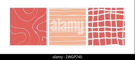 Simple Geometric Hand Drawn Irregular Patterns. Colored Doodle Checkered simple drawing with textures. Square Poster set. Stock Vector