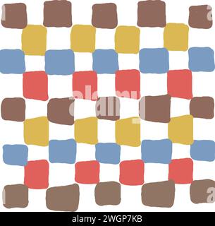 Retro dull dirty colors squre checks vector pattern. Hand drawn doodle geometric abstract stripped background Stock Vector
