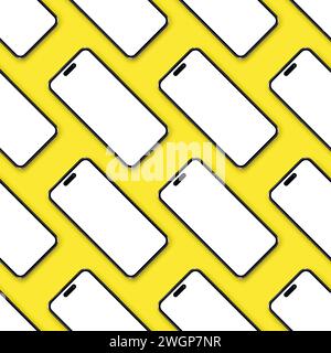 Modern smartphone mockup. Seamless pattern with a set of phones on yellow background. Phone blank screen with space for text. UI design. Stock Vector