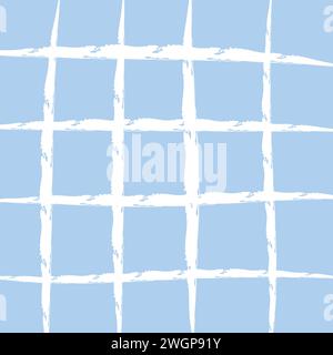 Hand Drawn Irregular Geometric Pattern with doodle freehand grid. Unique blue, pale, white brush shapes and borders. y2k grunge Simple Design Element, Stock Vector