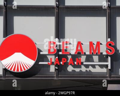 TOKYO, JAPAN - January 26, 2024: A Beams Japan sign on the wall of a Tokyu Plaza shopping center in Tokyo's Shibuya area. Stock Photo