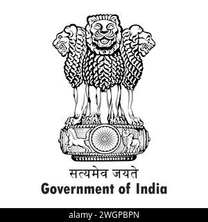 Ashok Pillar symbol icon black. Satyamev jayete symbol . Government of India symbol icon in black color (Emblem of India). Government of India symbol. Stock Vector
