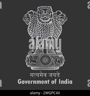 Ashok Pillar symbol icon silver. Satyamev jayete symbol . Government of India symbol icon in silver color (Emblem of India). Government of India icon. Stock Vector