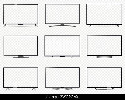 Realistic tv set with transparent screen isolated on transparent background. Detailed and realistic televisions mockup Stock Vector