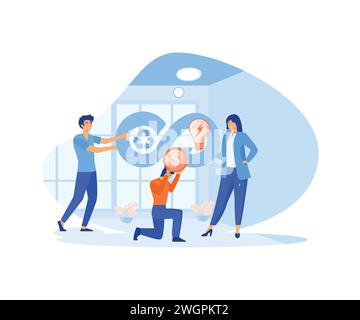 Circular economy concept. Tiny people recycle consumption waste and efficient energy management. flat vector modern illustration Stock Vector