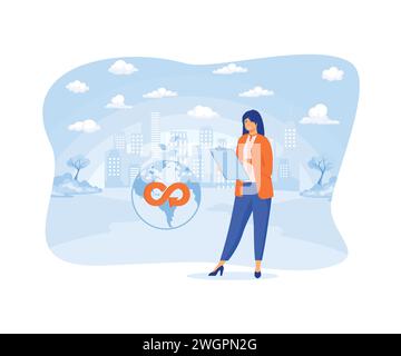 Women analyze about green energy, economic-industrial development and manufacturing concepts. flat vector modern illustration Stock Vector