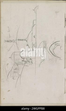 Architecture studies, including with a spire, 1896  Also studies of domes and a pointed arch. Page 90 from a sketchbook with 53 sheets. Istanbul (possibly) paper. chalk  architecture. temple, shrine  Islam, Mohammedanism. dome  architecture. arch, archivolt  architecture Stock Photo