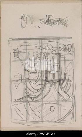 Interior of a mosque and figure studies, 1896  The interior shows the minar, or pulpit, and some figures (possibly in prayer) in the foreground. Page 16 from a sketchbook with 53 sheets. Istanbul (possibly) paper. pencil  temple, shrine  Islam, Mohammedanism. prayer  Islam, Mohammedanism. Asiatic races and peoples. sitting figure Stock Photo