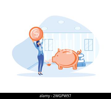 Personal finance management. Woman hand holding coin money. Save money and financial investment. flat vector modern illustration Stock Vector