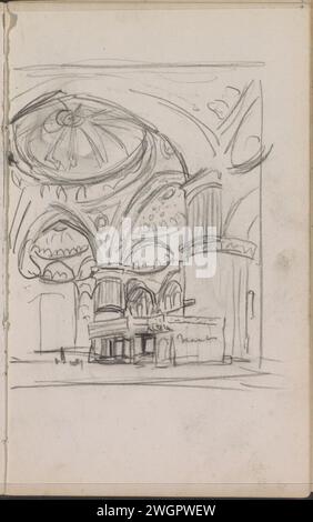 Interior of a mosque, 1896  View of the dome roof of a mosque and a round arch construction with decorations. Page 19 from a sketchbook with 53 sheets. Istanbul (possibly) paper. chalk  temple, shrine  Islam, Mohammedanism. dome  architecture Stock Photo