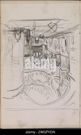 Interior of a mosque with figures, 1896  Page 20 from a sketchbook with 53 sheets. Istanbul (possibly) paper. chalk  temple, shrine  Islam, Mohammedanism. dome  architecture. standing figure Stock Photo