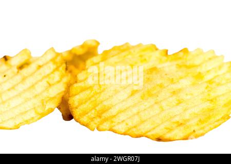 Ridged Potato Chips or crisps isolated on a white background Stock Photo