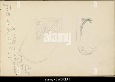 Study sheet, including with a square, c. 1905  Page 18 Recto from a sketchbook with 27 magazines.  paper. pencil Stock Photo