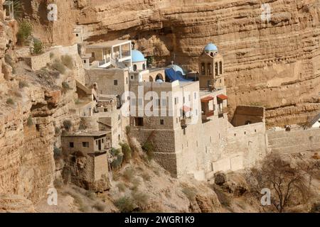 Greek Orthodox Monastery of St. George on the slope of Wadi Qelt, Judean Desert, Israel Stock Photo